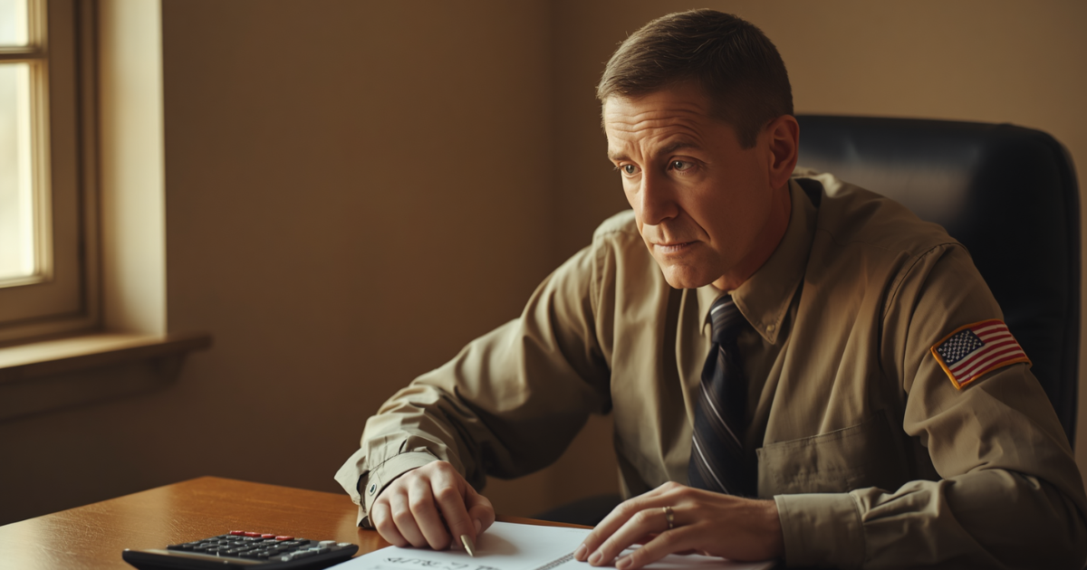 A veteran reviewing VA disability percentage calculations at a desk